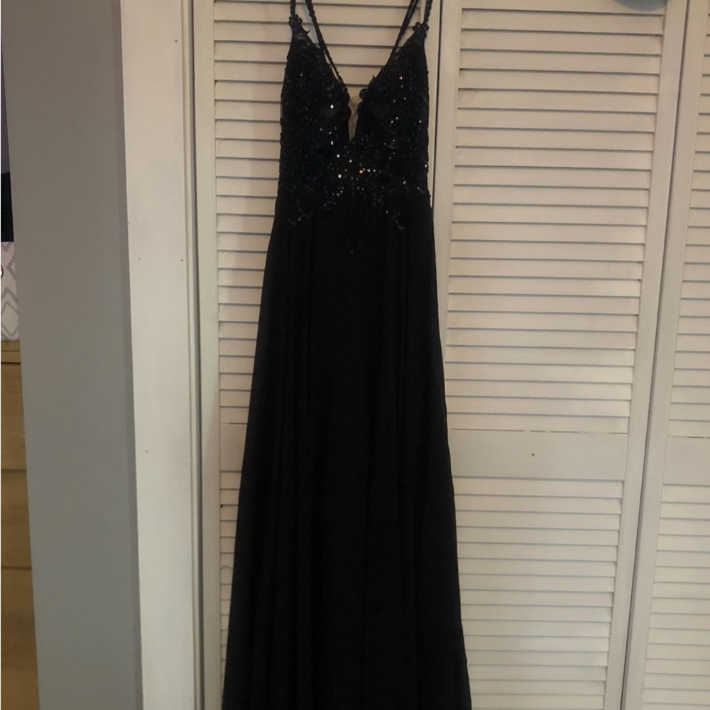 JJs House Black Pleated Maxi Gown Sleeveless V-neck